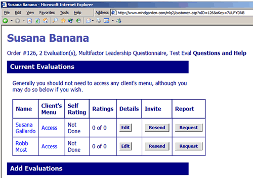 Screenshot of assessment overview window